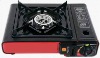Red Portable Gas Stove with a carry case and a grill plate