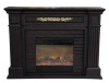 White free standing electric fireplace with wooden mantel